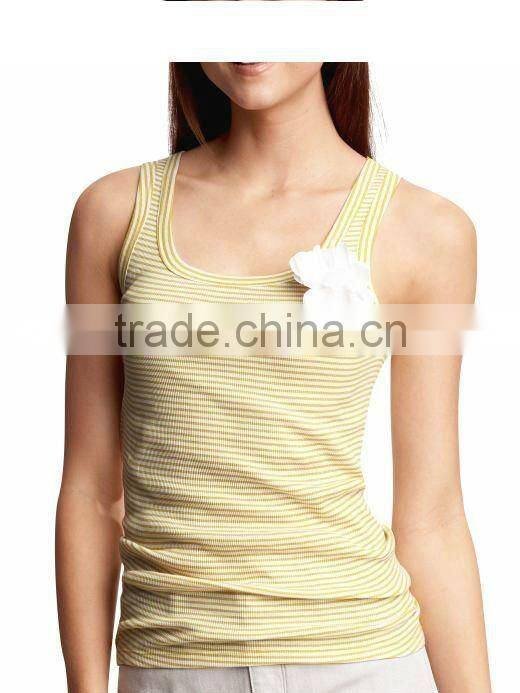 COTTON KNITTED WOMEN'S TANK TOP WITH FLOWER TRIM