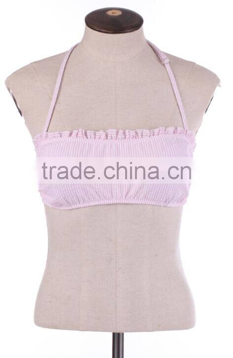 Whlolesale hot sale monogrammed Seersucker Ruffle Bandeau Top
