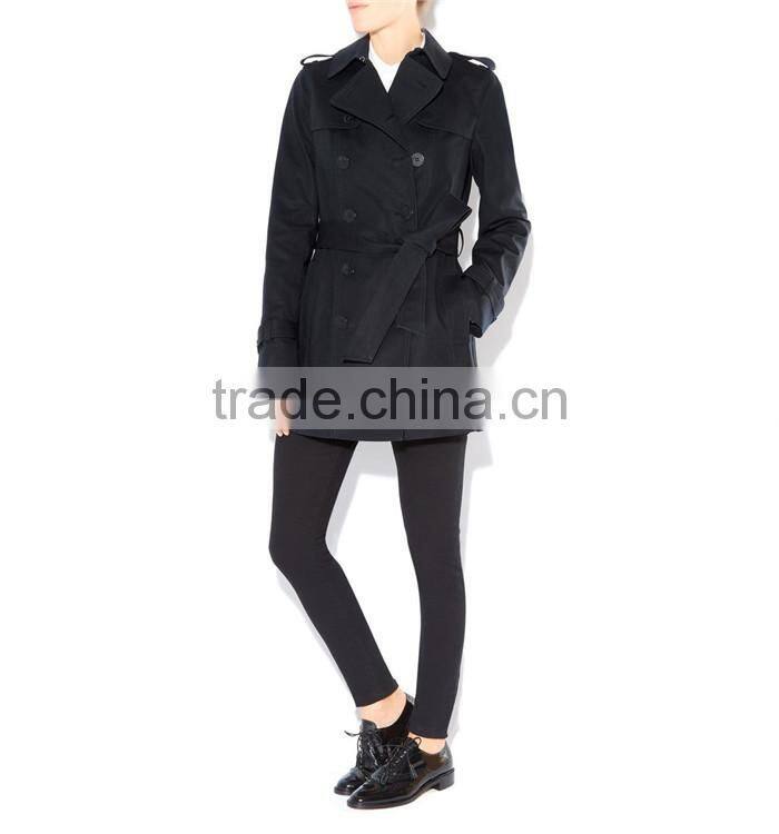 2015 latest double-breasted black casual women summer cotton coat
