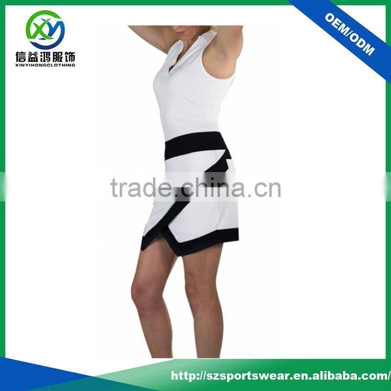 New Design Irregular White with Black Sexy Sport Skirt , Custom Lady Golf Skirt