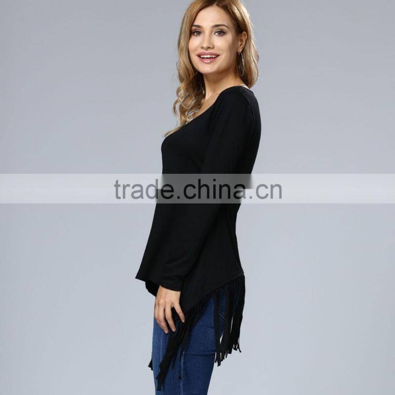 Fashion Blouse Back Lace Design Long Sleeve Korean Blouse For Wholesale 2017