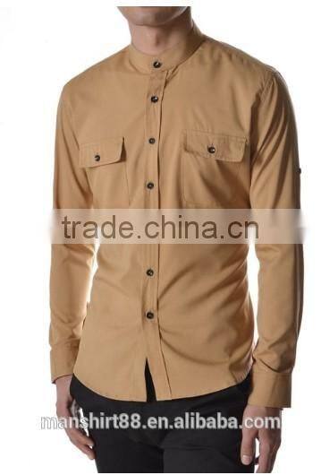 Men casual shirts cotton fabric welcomed men chinese collar shirts