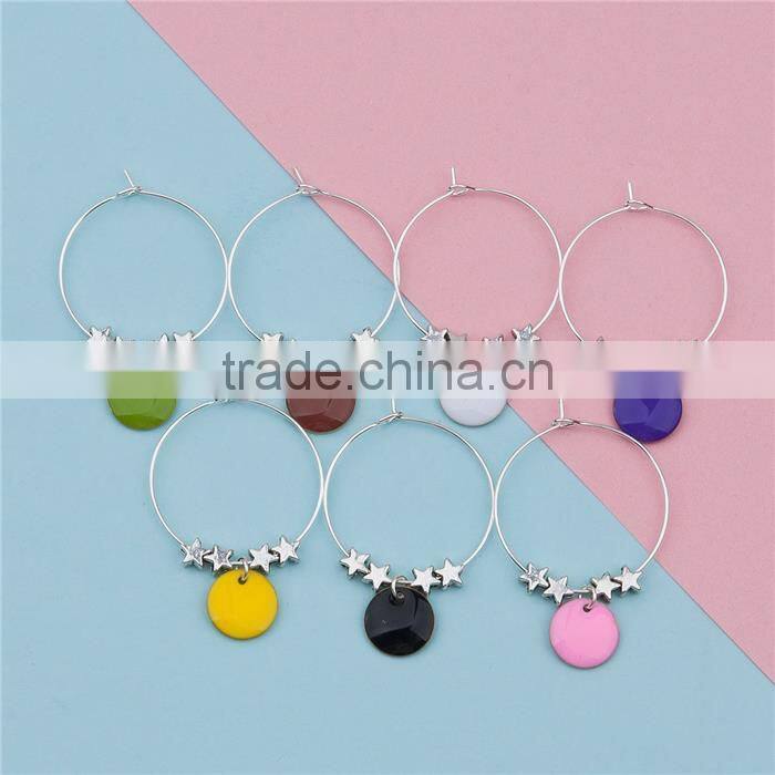 Wholesale Enamel Round Pentagram Star Copper Enamelled Sequins Hoop Wine Glass Charms