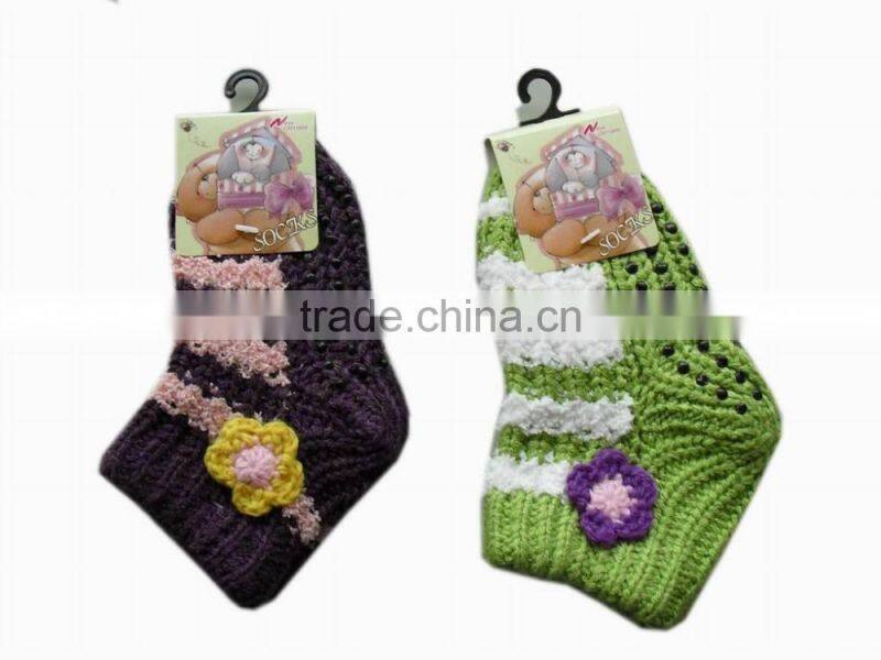 anti-slip striped Knitted warm cute floor socks with flower