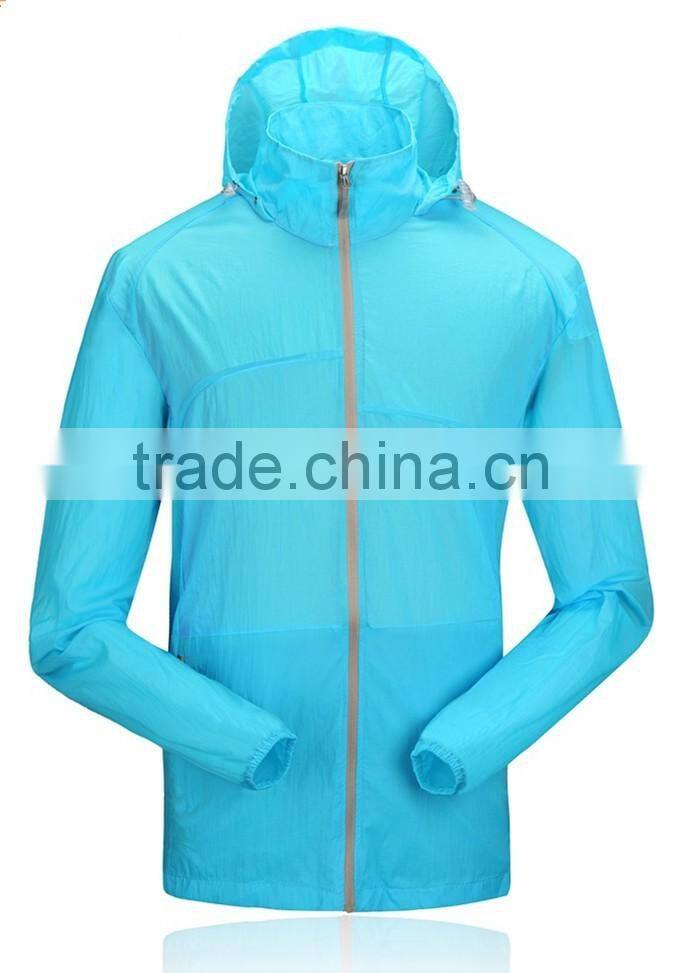 2016 Blue Quick Dry Hooded Mens Nylon Windbreaker