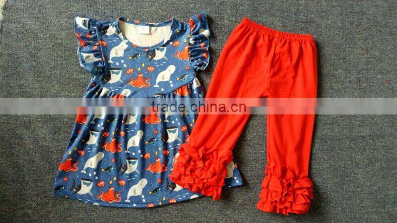 Smocked Children Halloween Raglan Clothing wholesale Girls Fall Boutique Outfits Ruffle Icing Pants For Children