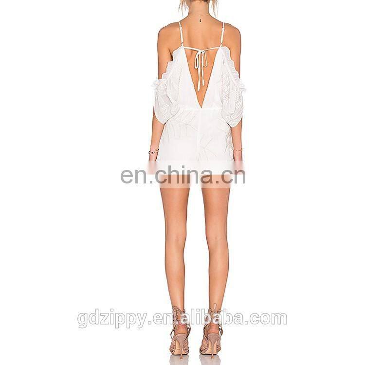 Latest Designs White Embroidered Jumpsuit With Ruffles Womens Jumpsuit