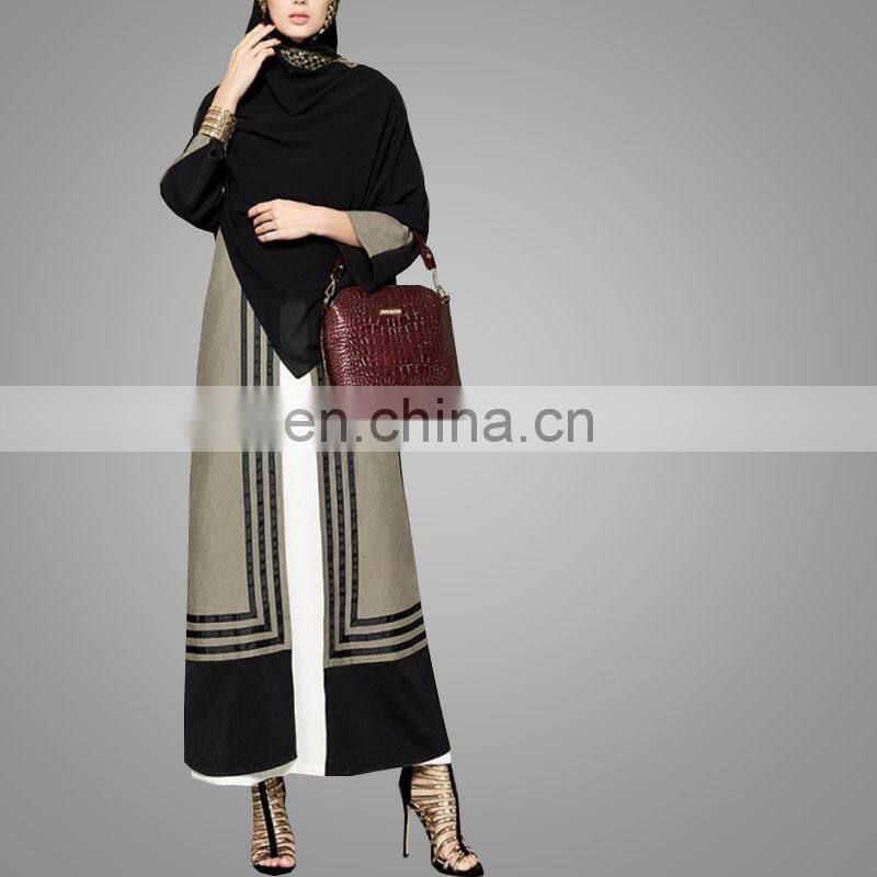 2017 Latest Casual Dubai Arab Women Design Muslim Open Front Overcoat Islamic Clothing Cardigan Latest Printing Kimono