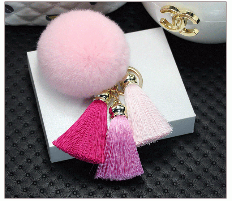 2016 Beautiful Real Rabbit Fur Ball KeyChain / Car and Bag Charm Keychain