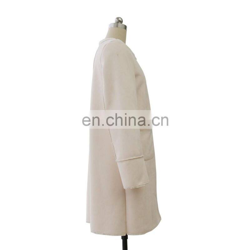 Ladies korean style winter latest design pink long coat with two big pockets