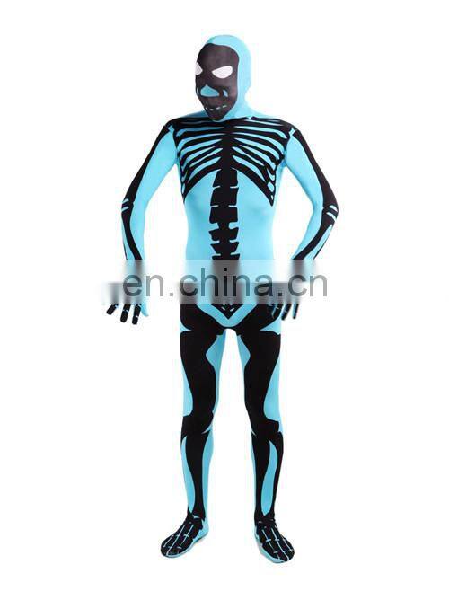 Lake Blue Zentai Full Body Lycra Spandex Skull Unisex Adult Party Cosplay Costume