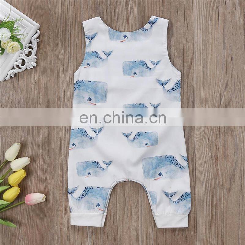 2018 New Design Romper Sleeveless Jumpsuit Whale Printed One Piece Newborn Boy Girl Summer Romper