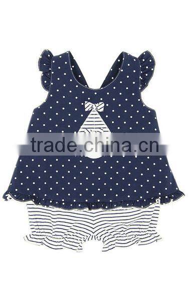 custom children clothes high quality fashion strip blue and white kids girl shirt