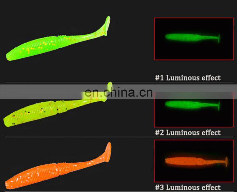 7.5cm 3g 6 pcs Per Bag Luminous T-Tail Grub Worm Fish Bait Fishing Soft Lure