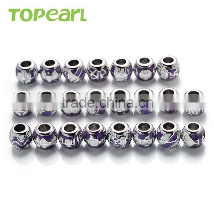 Topearl Jewelry Assorted Custom Bead Stainless Steel European Charm Bead Purple White Silver TCP07