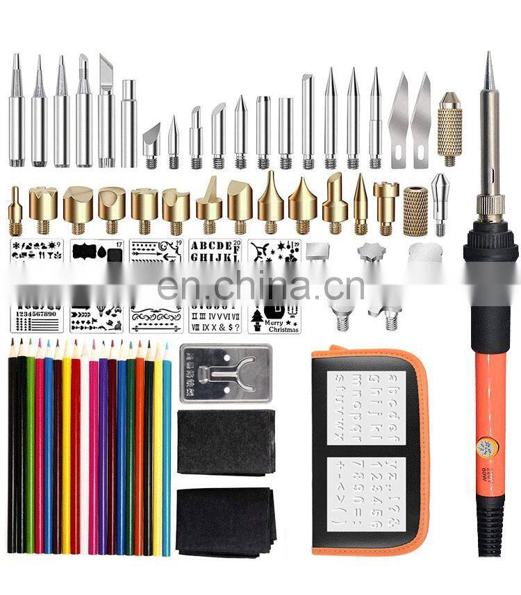 71pcs Wood Burning Pen Kit with Tips Soldering Iron Drawing Templates 18 Colored Pencils