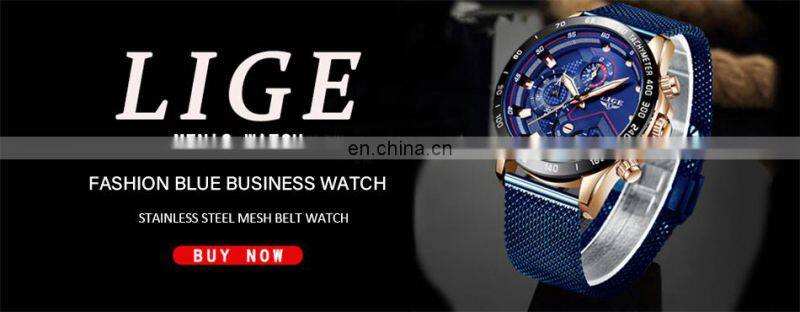 Lige 9929 Men's Fashion Quartz Wrist Watches Stainless Steel Mesh Luminous Lige Brand Luxury Watches Men