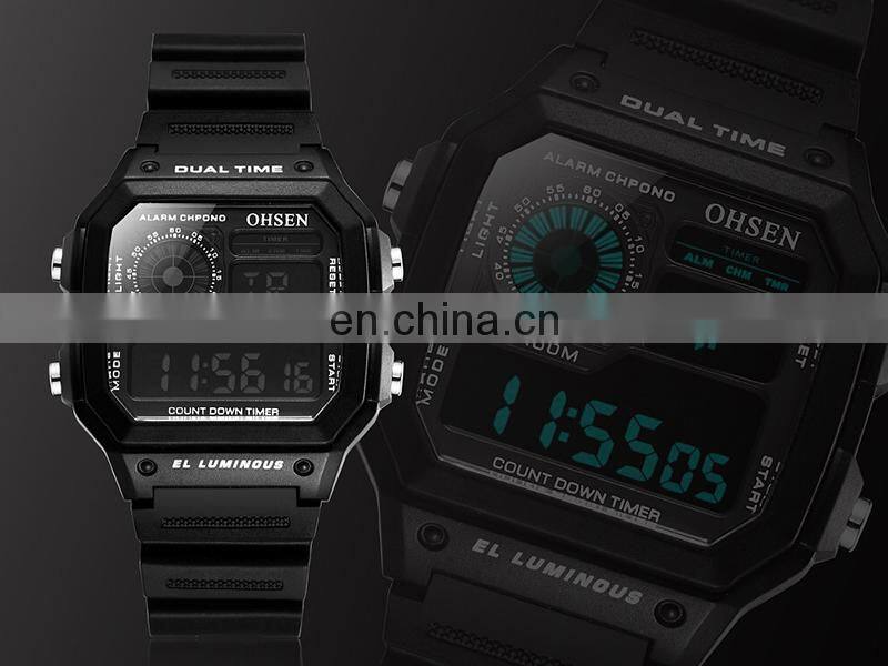OHSEN 1810 Hot Sale Rubber Strap Digital Back Light Date Day Alarm Wristwatch Watches Men Wrist