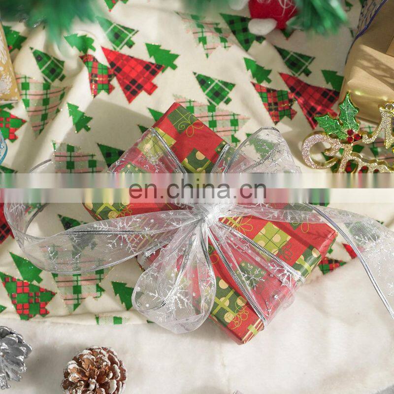 6 Yards/Roll 63mm Gold/Silver Wired Edge Glitter Organza Christmas Ribbon for Wedding Christmas Decoration Gift Packaging