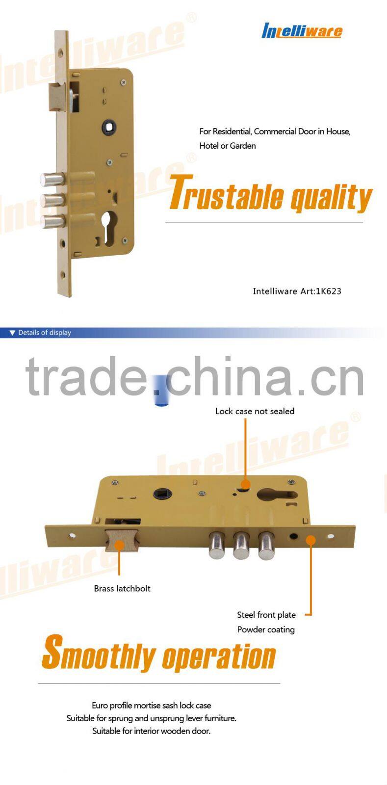 European model GP color cylinder lock steel front plate with powder coating