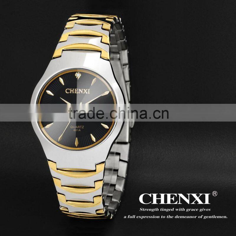 classic hot sale new calendar watch , gold plated 5ATM waterproof gold double date watch for couples 601A
