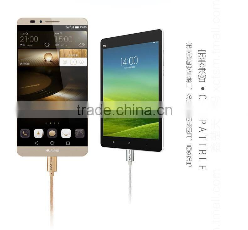 Original GOLF 3M Metal nylon weave Micro USB 2.1A Fast Sync And Charge cable for Android Mobile Phone