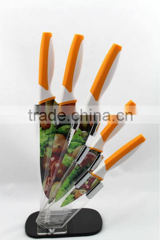 yangjiang Vegetable Pattern Non-stick Coating steel kitchen knives Set
