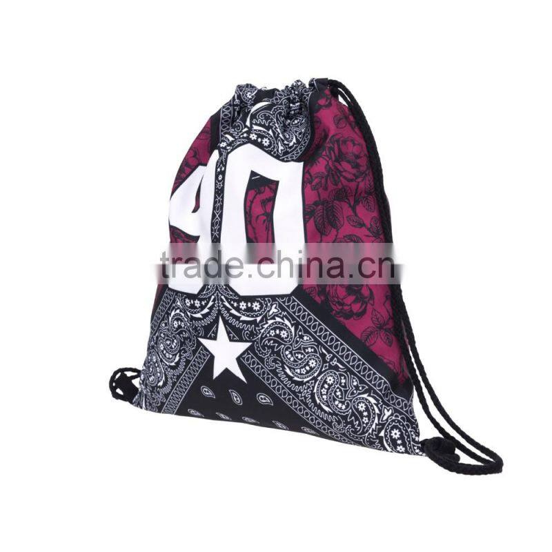 High Quality 3D Printed Bandana and Roses 90 Polyester Gift Drawstring Bag
