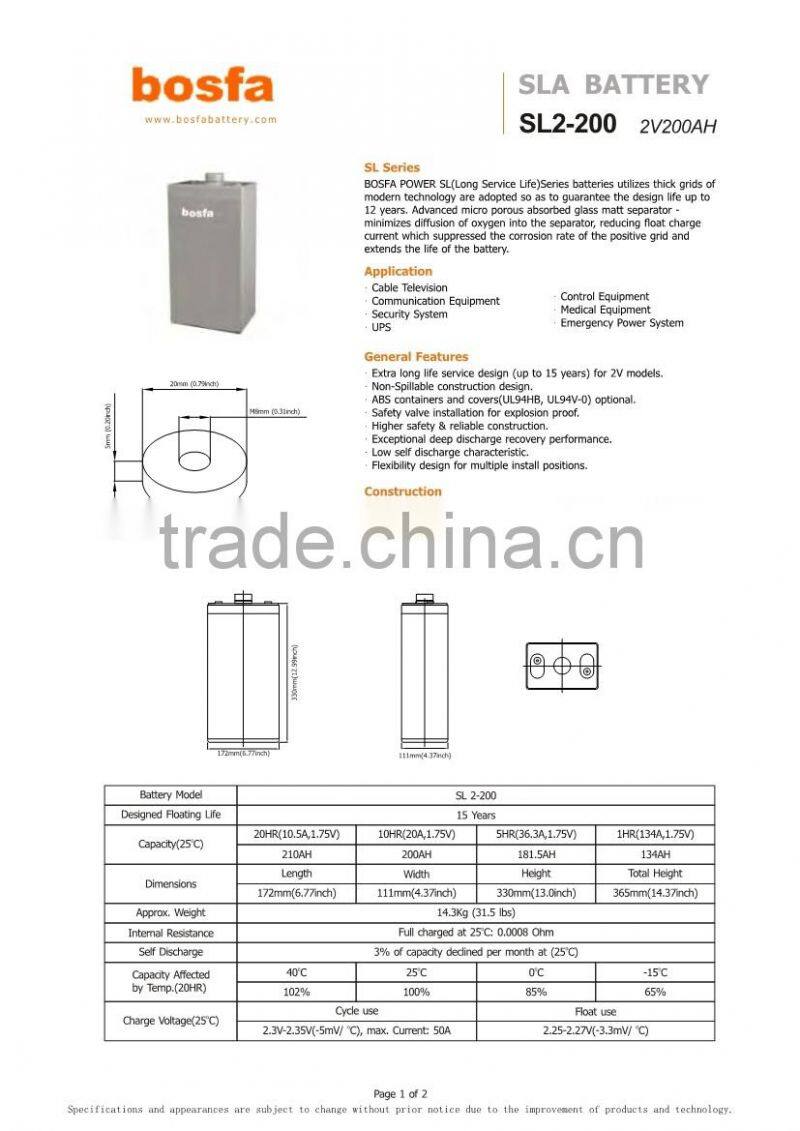 inverter vrla battery 2v200ah ups battery connection lamp with battery