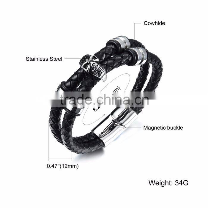 double leather cord stainless steel 316L wholesale bracelet men leather