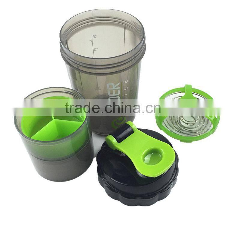 3 in 1 Sports Shake Bottle,BPA Free plastic Protein Powder Shake Bottles with Storage Compartment / Pill Box