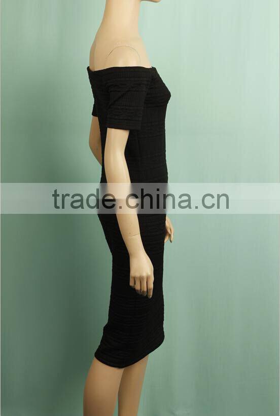 2016 short sleeve black new party wear pattern for women strapless dress