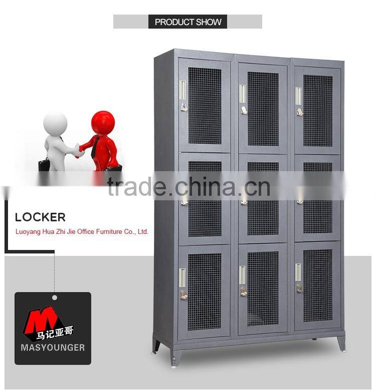 high quality staff and worker clothes metal mesh 9 doors locker with feet