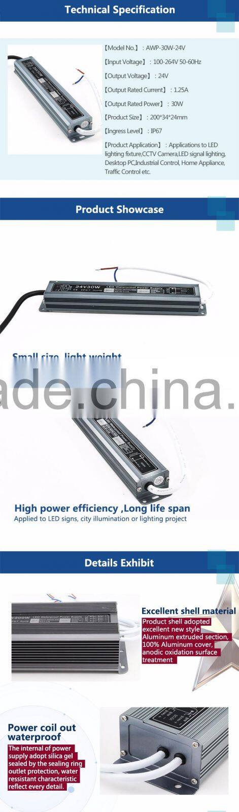 Hot sell 30W 24v power supply waterproof LED driver SMPS