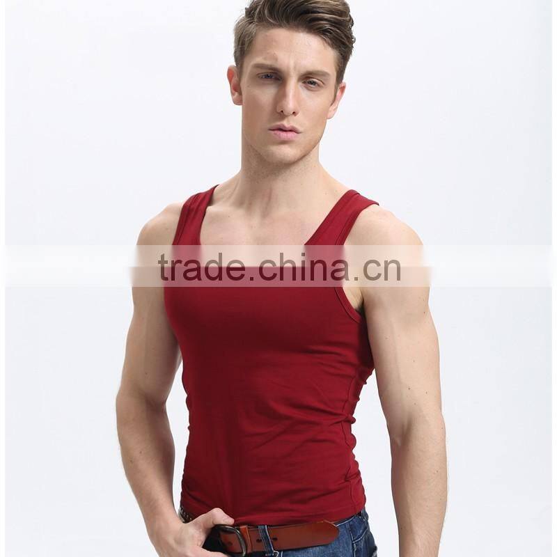 square-cut collar neck style men cotton casual muscle vest plain waistcoat new design sexy tight gym vest for men