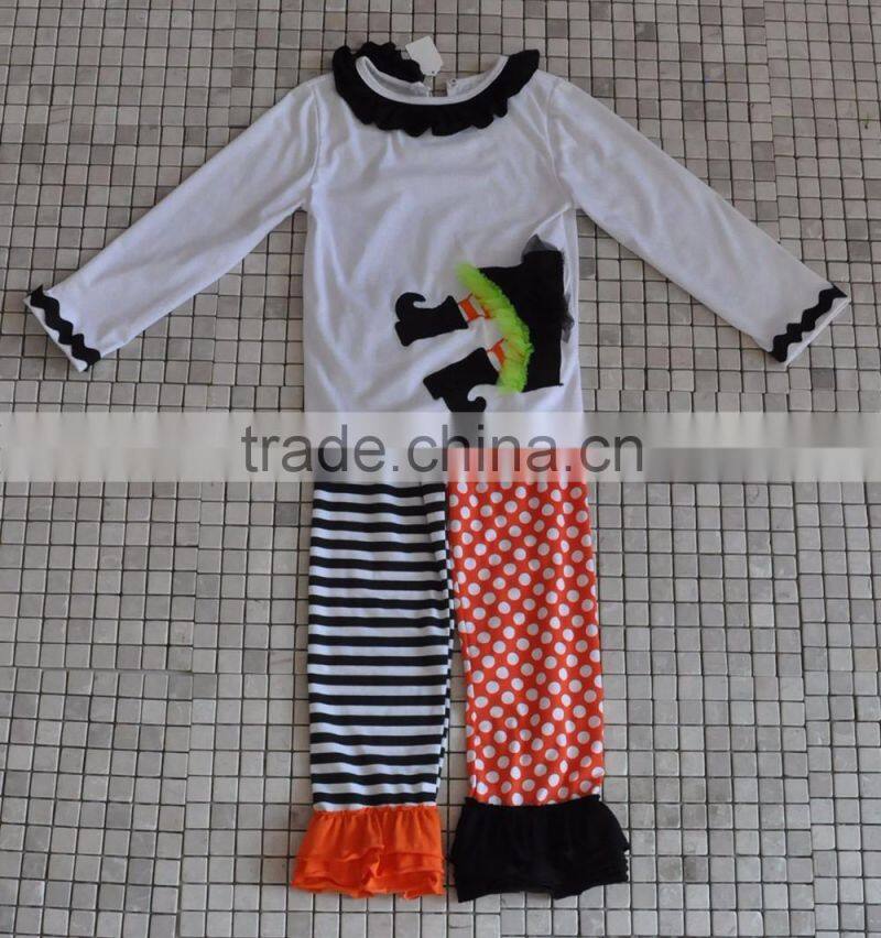 Handmade 100% cotton western girl cat embroidery long sleeve halloween boutique outfit
