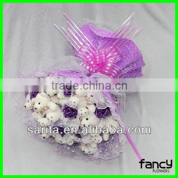 sweet love plush doll bouquet 9 pcs bears 11 pcs purple rose artificial flowers creative gifts Valentines Present