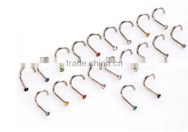 Nose Retainer Rings Studs hide piercing Bio Flexible Clear Screw On Gems