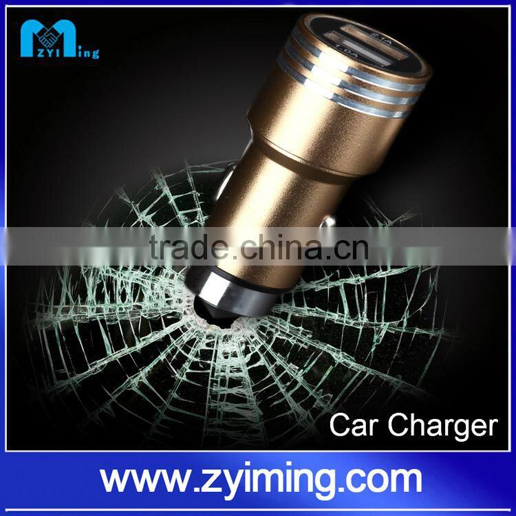 Zyiming newest design stainless steel car charger usb 5V 3.1A dual usb car charger for mobile phone and pad