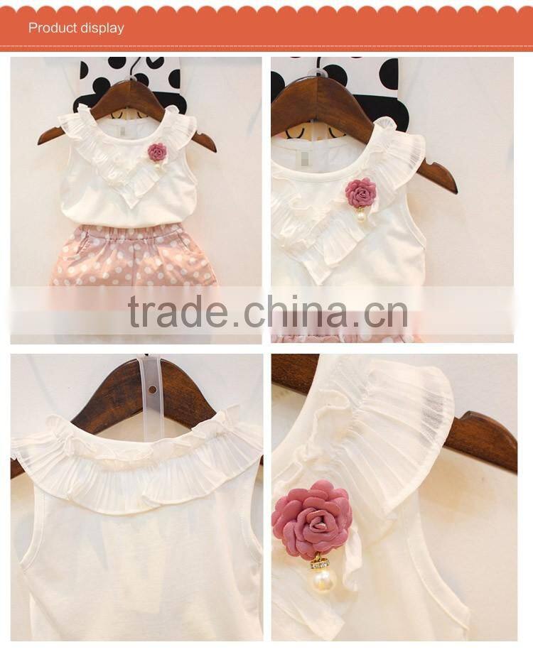 Factory Supply Popular Fashion Dots Design Cotton Korean Summer Children Clothing Set