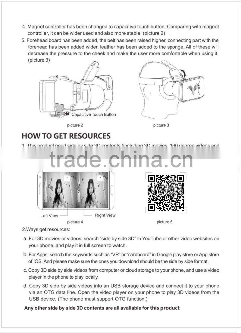 silicone 3D VR GLASSES virtual reality headset box case mobile VR headcase with button key