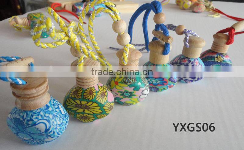 Hot Sale glass bottle hanging car perfume with wooden cap,Car Air Freshener