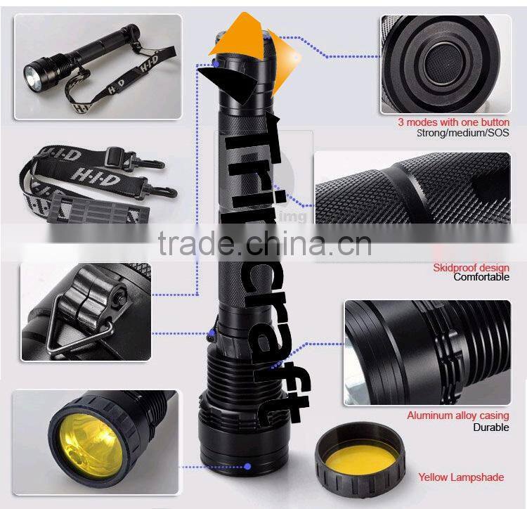 Brightness 6000lm 65W HID FLASHLIGHT/ 85W 65W 45W HID Searchlight,hid driving xemon flashlight with 6600mAh