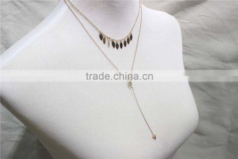 Gold Simple Smooth Surface Leaf Pendant Necklace Goldtone ArrowSparkle Diamond Necklace Y Necklace 2016 Fashion Style Wholesale