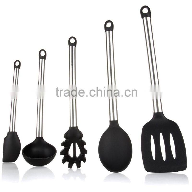 5 Piece Cooking Utensil Set Stainless Steel & Silicone Kitchen Utensils
