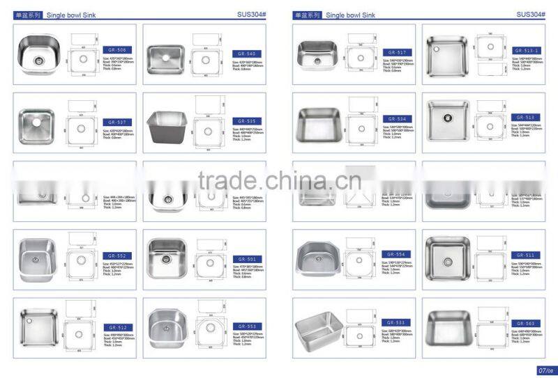 High Quality Stainless Steel Single Bowl Topmount Hand Wash Kitchen Sink GR- 539D