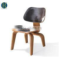 Inspired Lounge Chair + Ottoman Walnut Veneer Black Italian Leather #HY2112