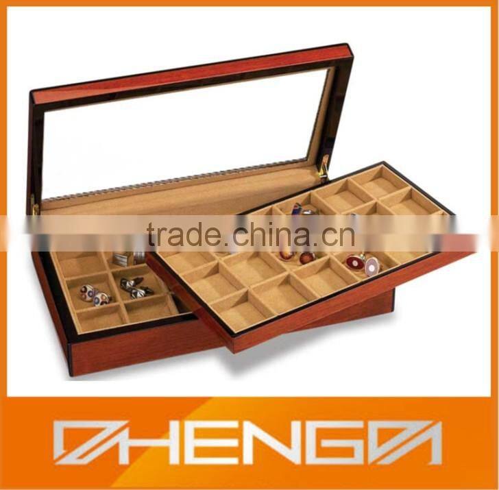 Best Sell factory custom made leather cufflink box with glass lid for gift (ZDS-F268)