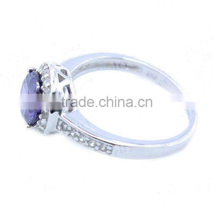 Rhodium plating 925 sterling silver classical amethyst stone ring