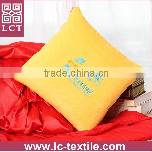 wholesale cute cartoon embroideried yellow color plush panda pillow with 2 in 1 blanket designed(LCTP0126)